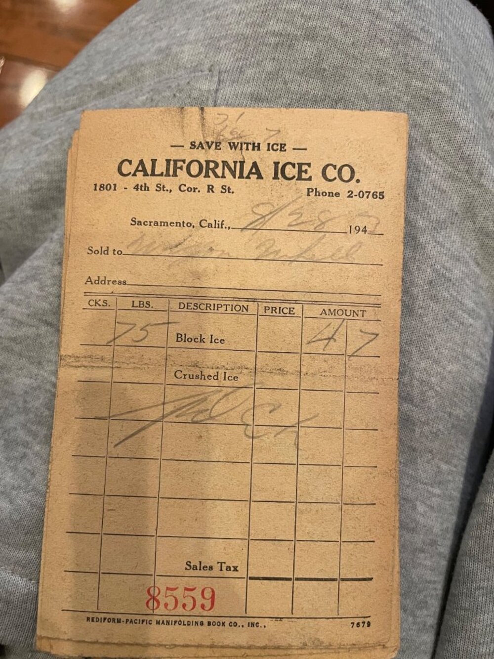 15 Vintage California Ice Co. Sacramento 1940s Blank Invoice Receipts Rediform 8